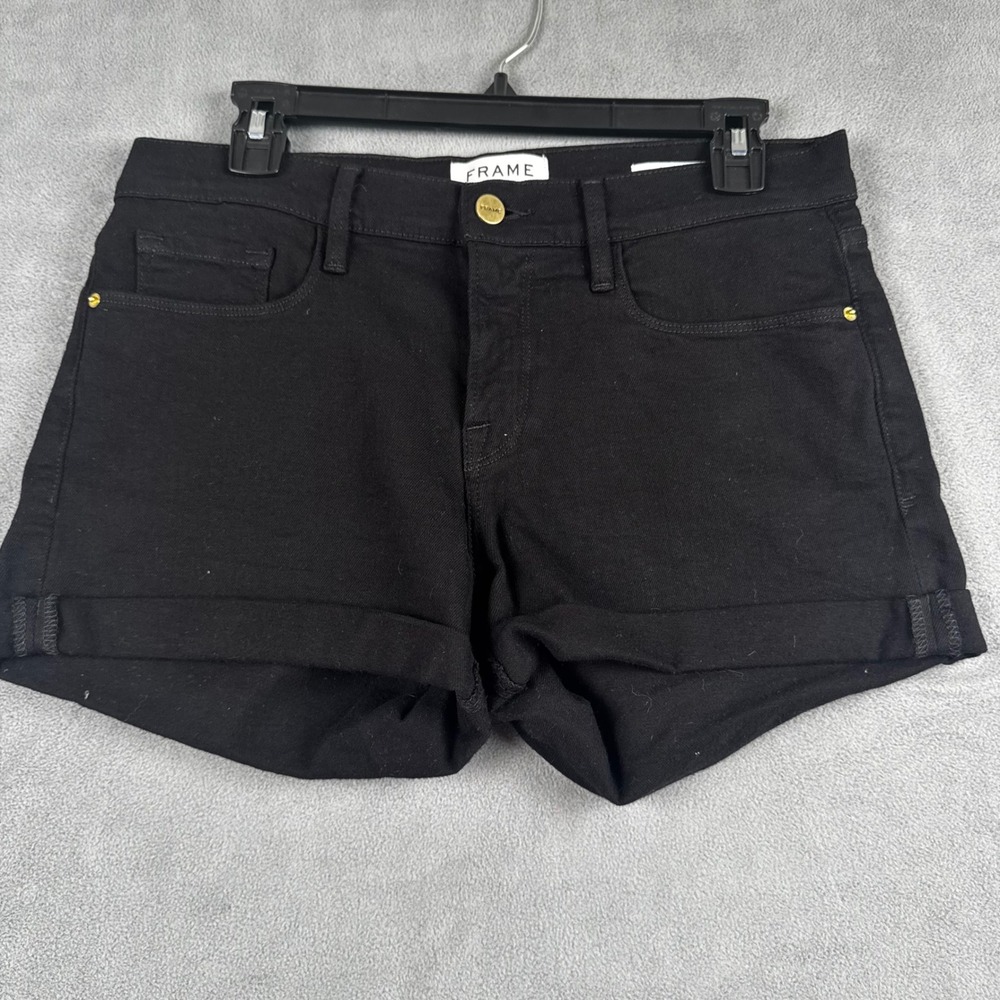 Frame Denim Le Cutoff Black Cuffed Jean Shorts Size 28 Premium Stretch Denim